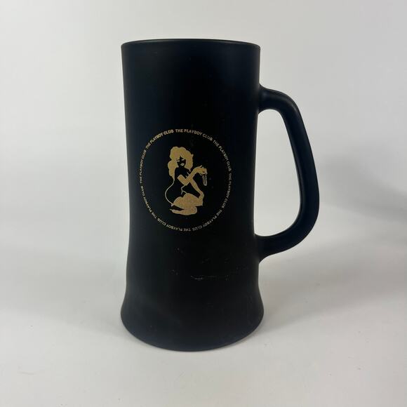 5 Vintage Playboy Club Black Drinking Mugs Glass Matte Black Gold Tankard 16oz - Picture 2 of 16